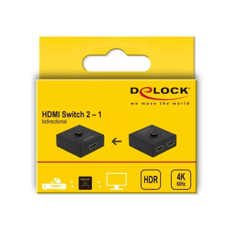 DeLock HDMI 2-1 bidirectioneel 4K 60 Hz compact - retail box - video-/audioswitch - 2 x HDMI - desktop (64072)