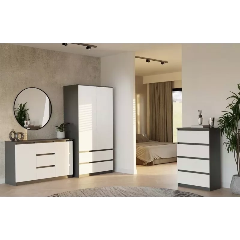 Commode 2 deuren 3 laden top e shop M-MP-K-MAL-2D3S-ANTBIA — antraciet frame, witte deuren, 1200×750×400 mm
