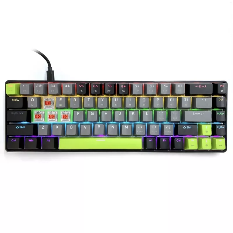 Mechanisch toetsenbord MEDIA-TECH MT1260 Red Core MX60, 60% formfactor, CHERRY MX Red schakelaars, RGB-verlichting, USB, groen