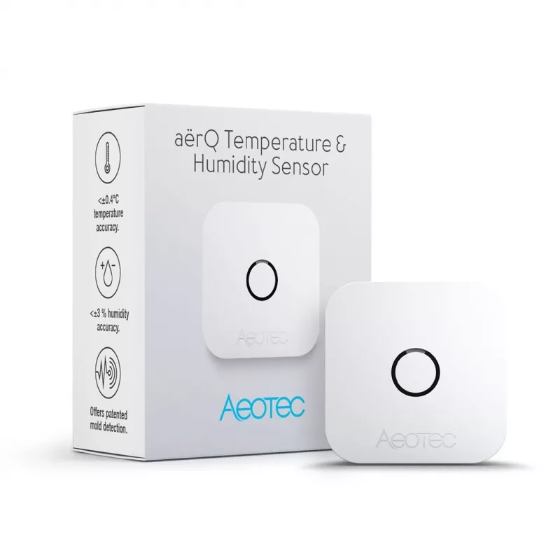 Binnenruimte-temperatuur- en vochtigheidssensor AEOTEC AEOEZWA039 – vrijstaand, op batterij, 34×34×17 mm