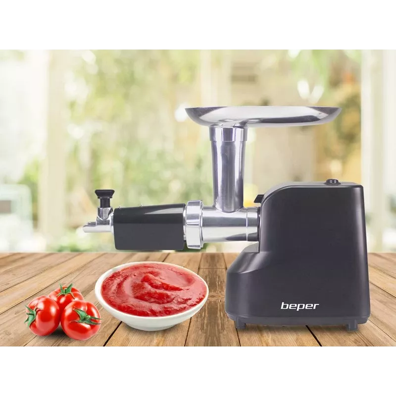 Beper P102ROB200 elektrische vleesmolen met tomatenpers, 1200 W, zwart