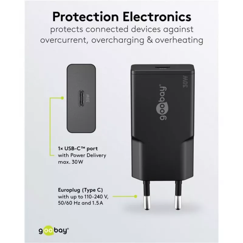 Goobay USB-C™ PD GaN snellader slank (30 W) zwart