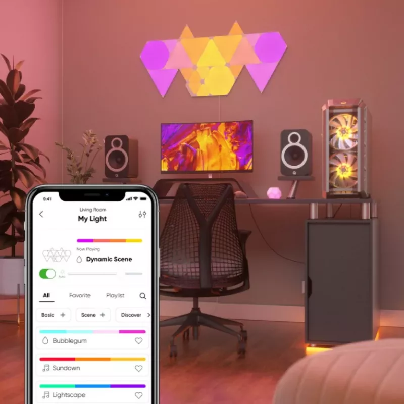 Driehoekige LED-paneellampen Nanoleaf NL47-0002TW-9PK — set met 9 RGB-wandpanelen, netvoeding, wit