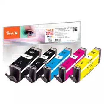 Peach PI100-396 inktpatroon 5 stuks compatibel extra (super) hoge capaciteit zwart, cyaan, magenta, fotozwart, geel
