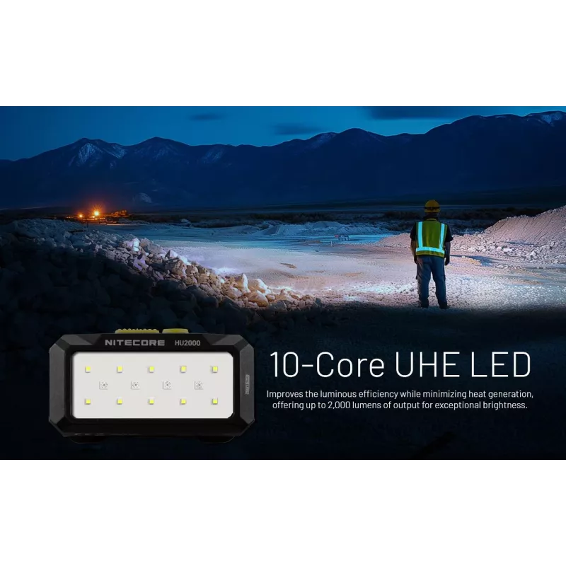 Hoofdlamp Nitecore HU2000, 10 LEDs, USB-oplaadbare lithium-ion-accu, aluminium+polycarbonaat, IP68 waterdicht