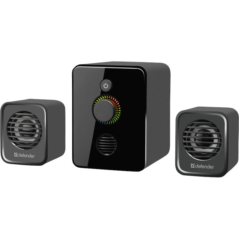 Defender V12 65212 2.1 computerluidsprekers, 11 W, 5 W subwoofer, USB-voeding, led-verlichting, zwart, 115 x 130 x 223 mm