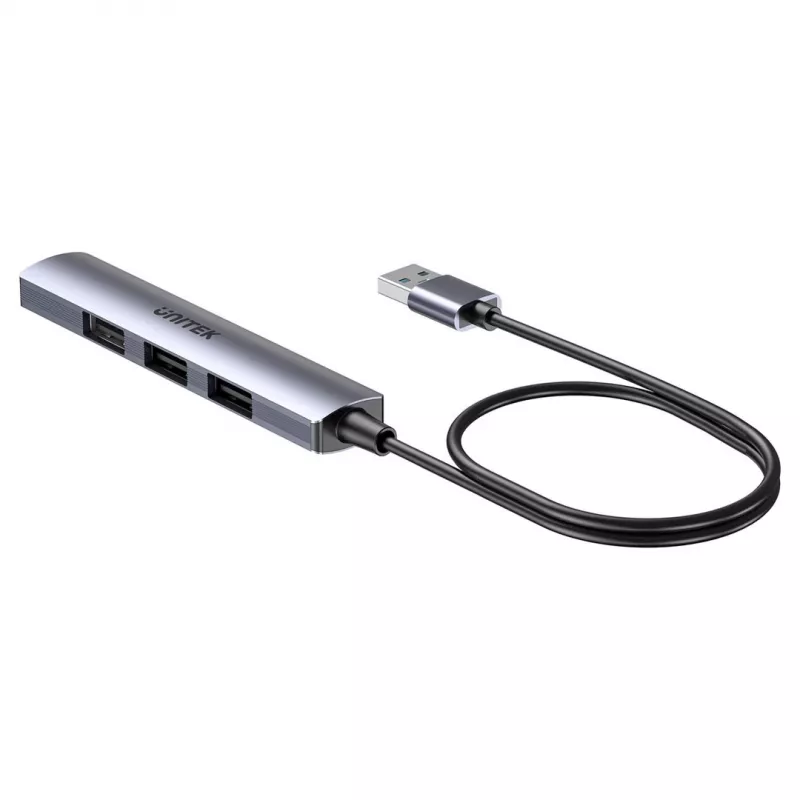 USB-hub Unitek H1208CGY01 — 4-poorts USB 3.0 (5 Gbit/s), achterwaarts compatibel met USB 2.0, aluminium