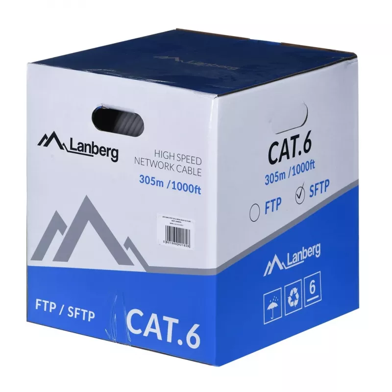 LANBERG netwerkkabel Cat6 SFTP LCS6-11CU-0305-S, 305 m, 23 AWG, grijs, PVC-mantel