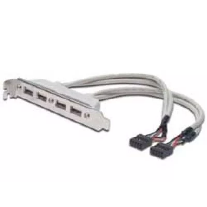 Slotplaatkabel USB 2.0 HighSpeed Type 2xIDC (5pin)/4xUSB A M/F grijs 0,25 m