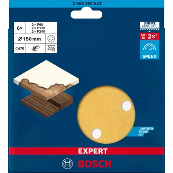 Schuurpapierset Bosch Expert C470 Ø150 mm K60 K120 K240, 6 stuks