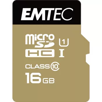 EMTEC Gold+ - flashgeheugenkaart (SD-adapter inbegrepen) - 16 GB - Class 10 - microSD - goud (ECMSDM16GHC10GP)