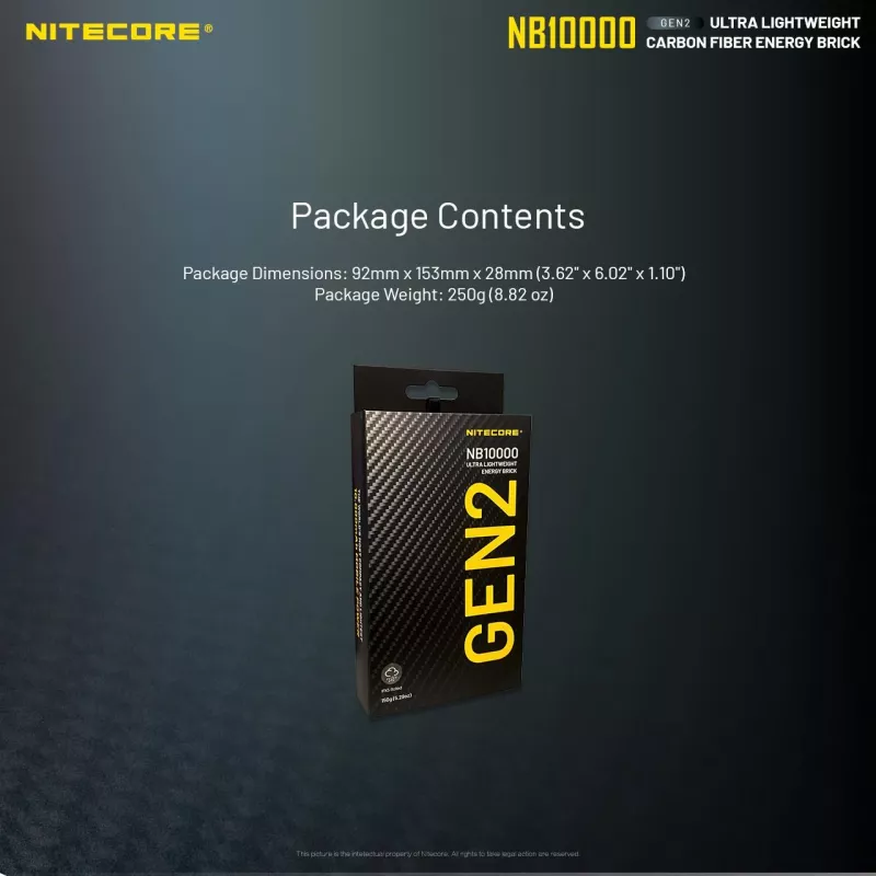 Draagbare powerbank Nitecore NB10000 — 10000 mAh, USB‑A + USB‑C, 38 W totale uitgang, grijs