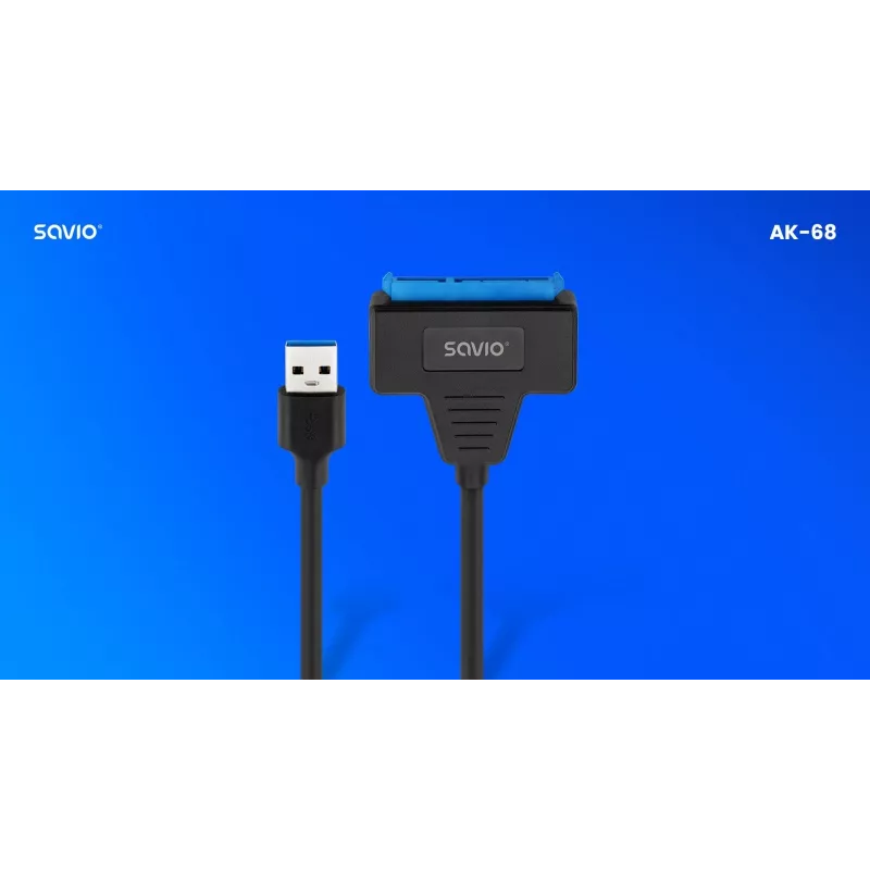 SAVIO SATA naar USB 3.1 Gen 1 interfacekabel AK-68, SATA-bus naar USB-A-stekker, 5 Gbit/s, 0,25 m, zwart