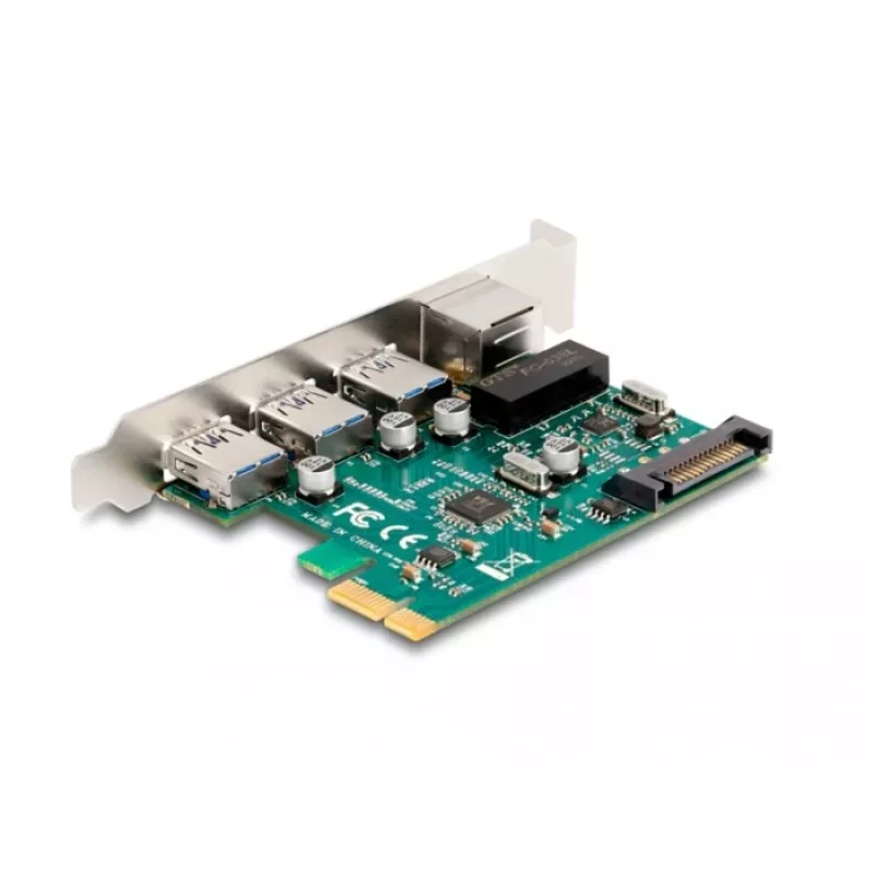DeLOCK PCI Express x1-kaart, 3 x USB 5 Gbps Type-A, 1 x Gigabit LAN