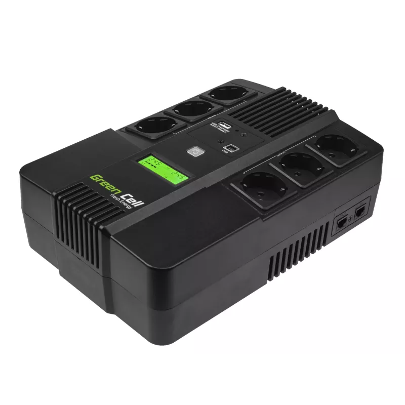 Green Cell AiO 800VA LCD UPS noodstroomvoeding, line-interactive, 0,8 kVA, 480 W, 6 AC-stopcontacten