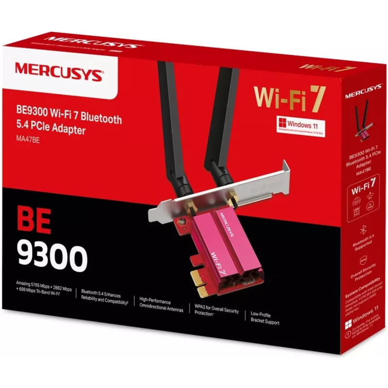 PCIe tri-band WiFi 7-adapter MERCUSYS MA47BE — snelle WLAN-connectiviteit