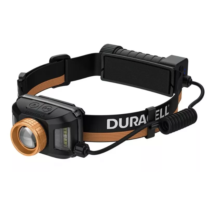 Hoofdlamp Duracell DH1500R — zwart/oranje, oplaadbare handsfree verlichting