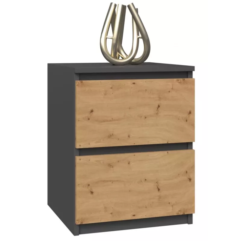 Topeshop W2 ANTRACYT/ARTISAN nachtkastje 2 lade(s) antraciet, eiken