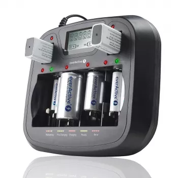 Batterijoplader everActive NC-900U universeel DC — laadt AA, AAA, C, D, 9V, tot 6 cellen, zwart
