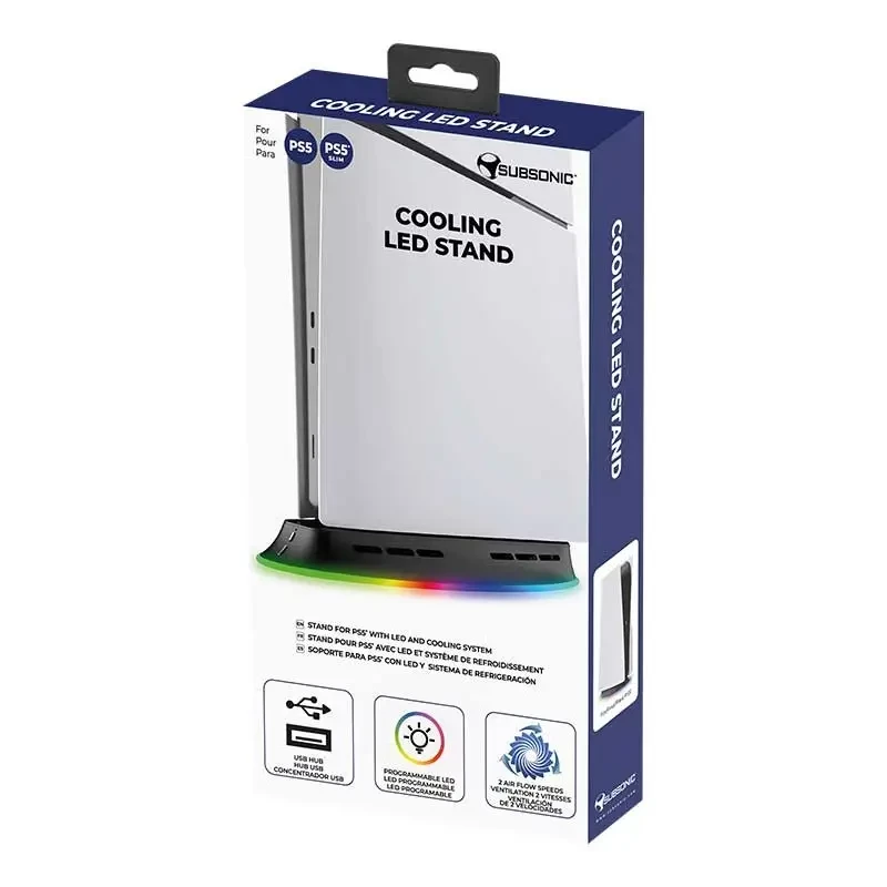 Koelstandaard SUBSONIC SA5656 voor PS5 en PS5 slim met LED-verlichting, multi-ventilator koeling, USB-gevoed