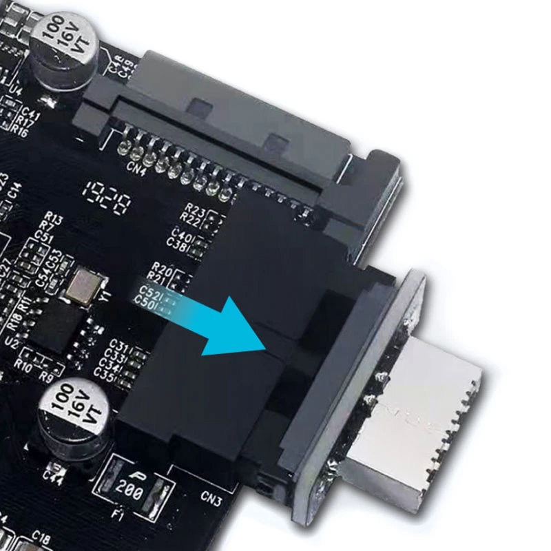 GrauGear interne 19-pins USB 3.0 naar USB 3.1 Type-E 20-pins Key A-adapter, 180 graden
