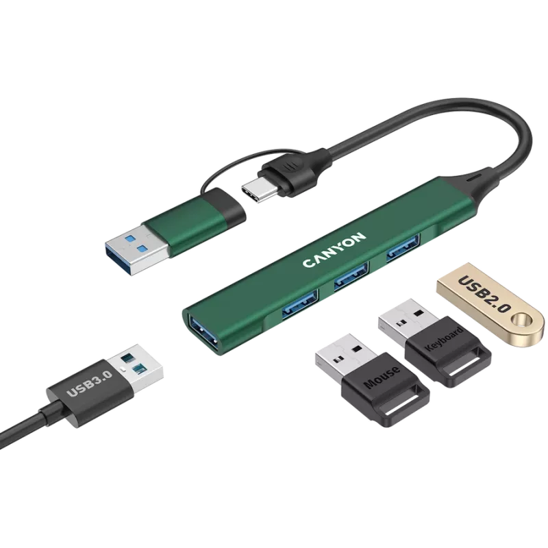 CANYON hub DS-02 4in1 USB-A/C groen