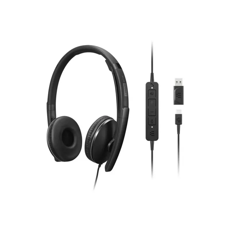 Lenovo 4XD1P83425 hoofdtelefoon/headset bedraad hoofdband gesprekken/muziek USB Type-A zwart