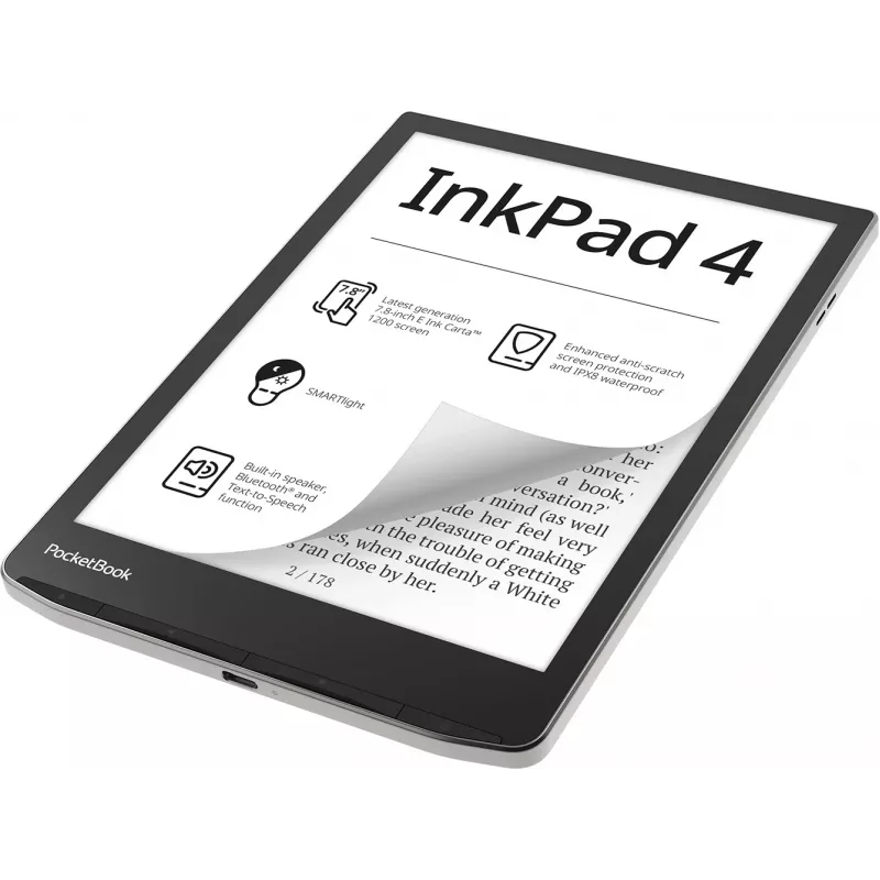 E-bookreader PocketBook InkPad 4 7,8 inch E Ink Carta, 32 GB, Wi‑Fi, zwart/zilver