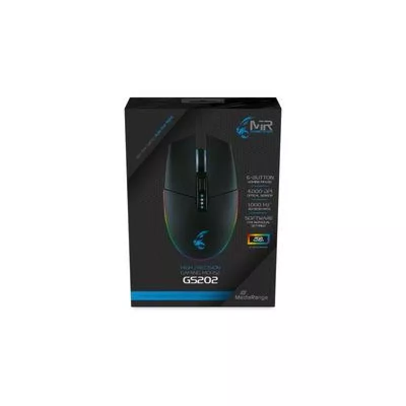 Gaming-muis MediaRange MRGS202 – rechtshandig, optisch, 4000 DPI, 6 knoppen, USB Type-A, zwart