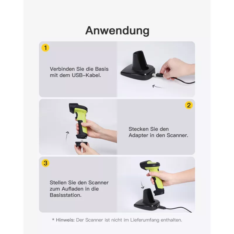Barcodescanner Inateck BS04001 2-in-1 draadloos oplaadbaar via USB