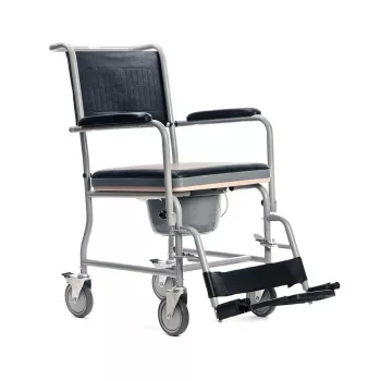 Toiletrolstoel MDH PLW006VC — opvouwbare toiletstoel van staal, 4 wielen, max. 110 kg, zitting 43×43 cm, breedte 530 mm, gewicht 11,2 kg