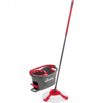 Wismop VILEDA EasyWring & Clean Turbo, rode technopolymeer-emmer, afneembare wasbare microvezeldoek, voor harde vloeren