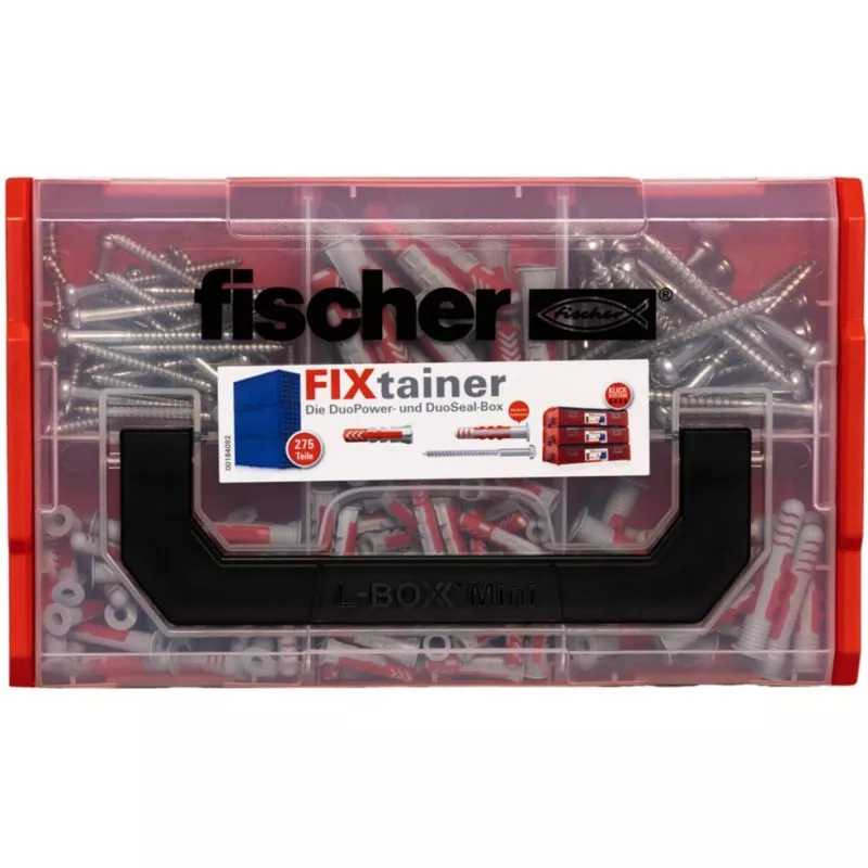FixTainer - DUOPOWER & DUOSEAL + schroeven, pluggen lichtgrijs/rood, 275-delig