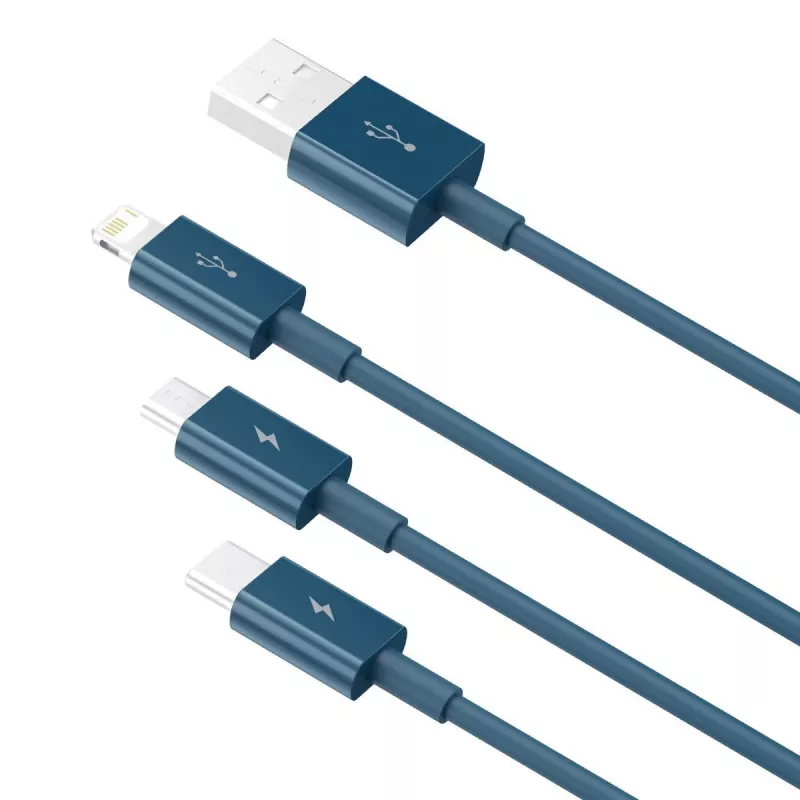 USB-kabel 3in1 Baseus Superior Series, USB naar Micro-USB / USB-C / Lightning, 3,5 A, 1,5 m (blauw)