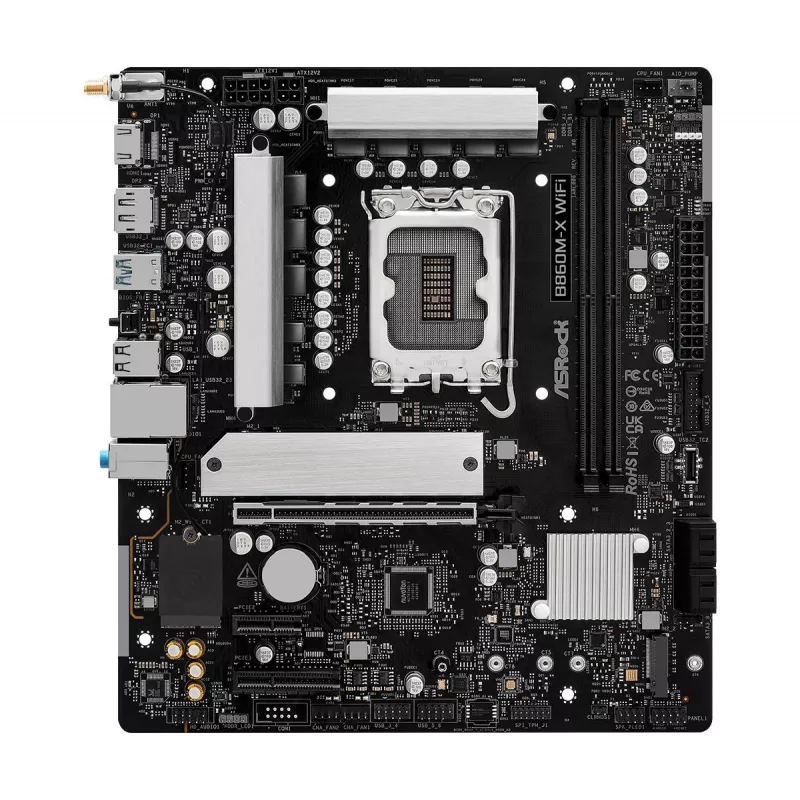 Moederbord ASRock B860M-X WiFi — Intel B860, LGA 1851, micro ATX, DDR5, 2x DIMM, 4x M.2, 2.5Gb LAN, Wi‑Fi 6E, Bluetooth 5.3