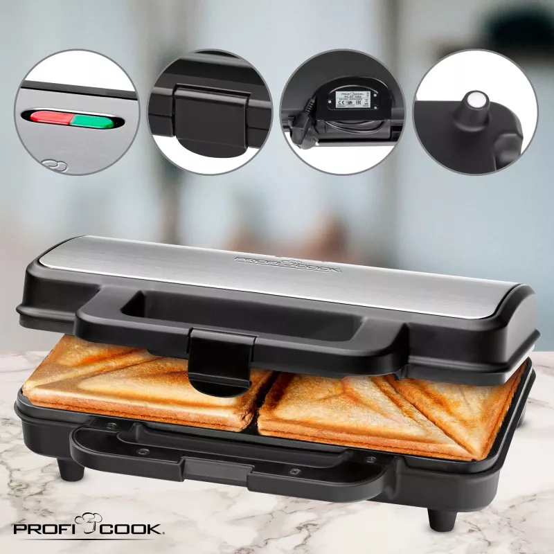 ProfiCook PC-ST 1092 - sandwichmaker - 900 W - RVS/zwart