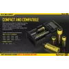 Batterijoplader Nitecore D2 — 2-vaks oplader voor AA/AAA/AAAA/C-accu's, 100–240V ingangsspanning, 4,2V uitgangsspanning, zwart