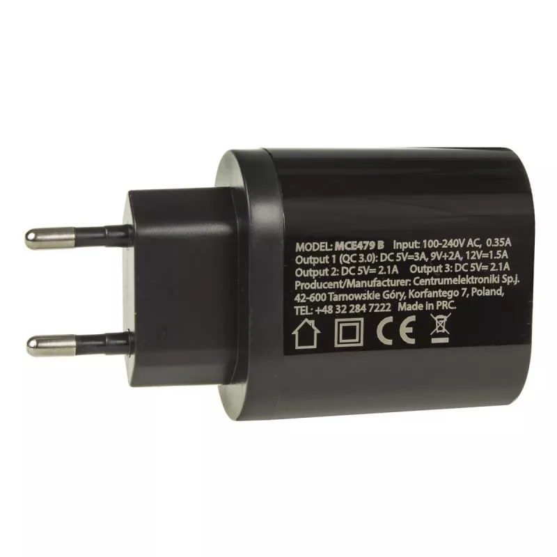USB-wandlader MACLEAN MCE479B — 3x USB-aansluitingen, 18W totaalvermogen, compact