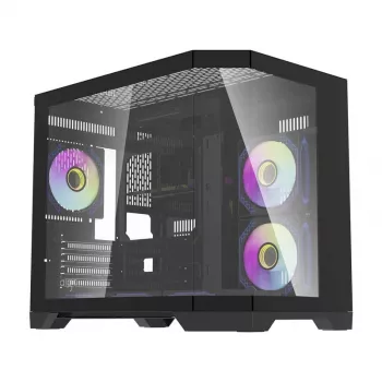 Darflash FT418 computerbehuizing + 6 aRGB-ventilatoren (zwart)