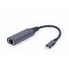 Netwerkadapter Gembird A-USB3C-LAN-01 Type-C USB 3.2 Gen 1, Gigabit RJ-45, 0,15 m kabel, metalen behuizing, grijs/zwart