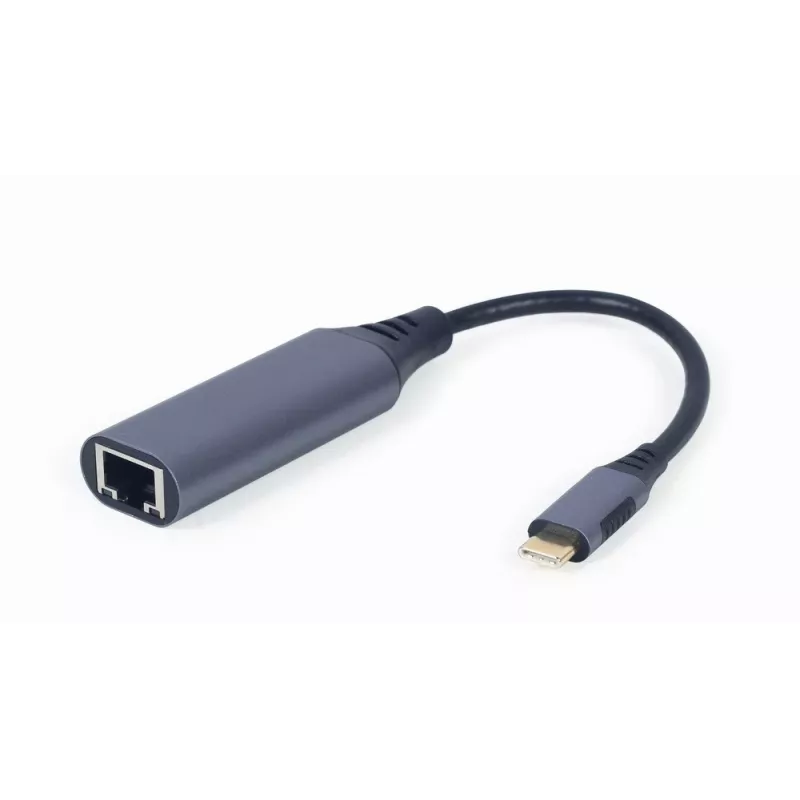 Netwerkadapter Gembird A-USB3C-LAN-01 Type-C USB 3.2 Gen 1, Gigabit RJ-45, 0,15 m kabel, metalen behuizing, grijs/zwart