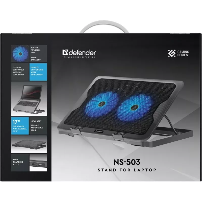 Notebook koelpad DEFENDER NS-503 voor laptops tot 43,2 cm (17 inch), 2 ventilatoren, USB-gevoed, zwart