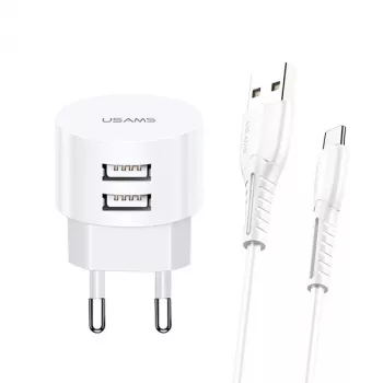 Bekabelde oplader usams XTXLOGT18MC05 2x USB 2.1A microUSB wit AC/DC