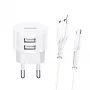 Bekabelde oplader usams XTXLOGT18MC05 2x USB 2.1A microUSB wit AC/DC