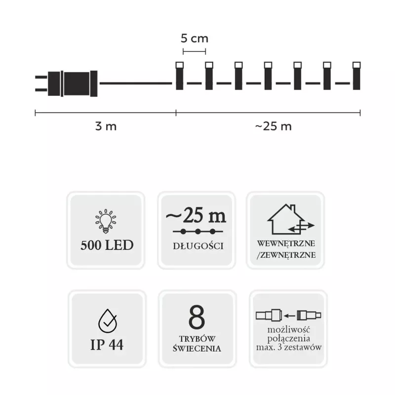 LED-lichtsnoer Extralink 500 LEDs meerkleurig, 25 m, binnen/buiten, model EX.73318