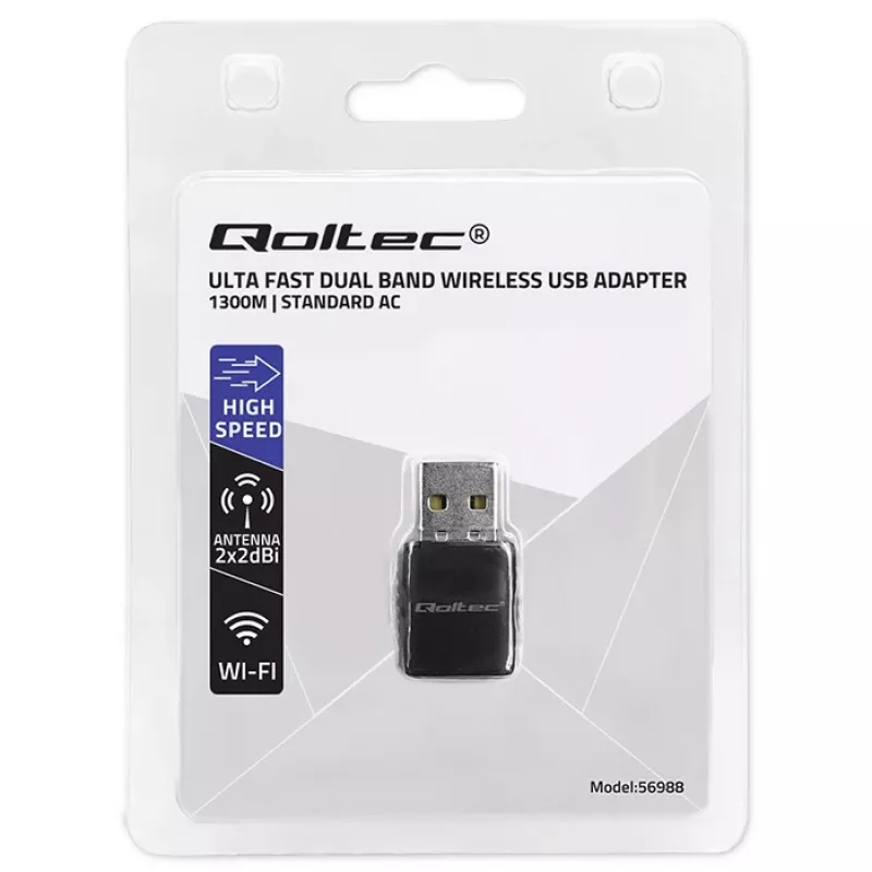 Draadloze USB-adapter QOLTEC 56988 dual-band 1300Mbps USB 3.0
