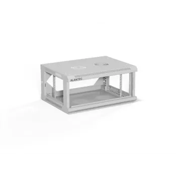 Wandmontabele 19 inch 4U netwerkkast Alantec 600 x 450 mm met enkele glazen deur, afneembare volledige achter- en zijwanden