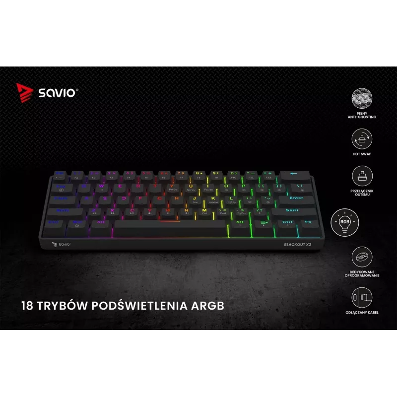 SAVIO BLACKOUT X2 mechanisch toetsenbord OUTEMU Red, hot swap