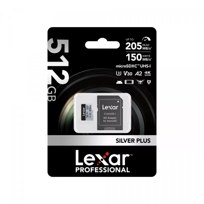 Flashgeheugen Lexar 512 GB UHS-I microSDXC SILVER PLUS