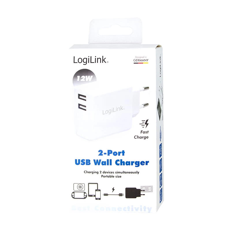 LogiLink voeding - 12 watt - 2,4 A - 2 uitgangspoorten (USB)